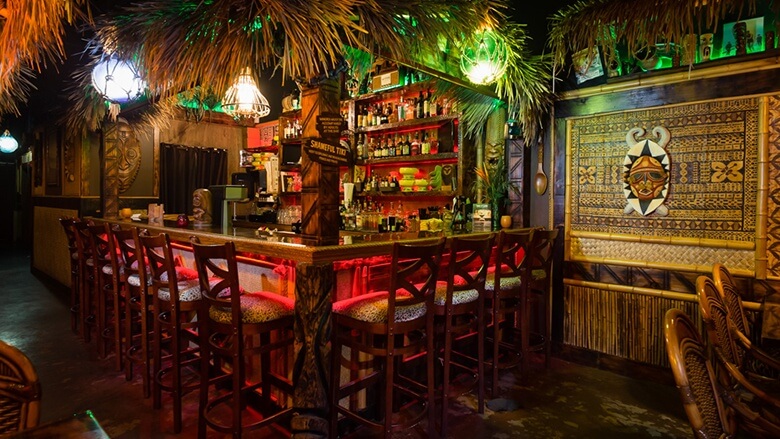 The bar at the Shameful Tiki Room